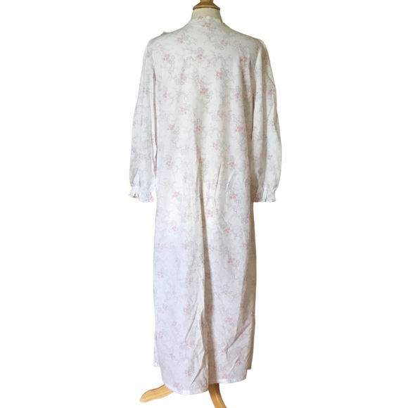 Vintage Stardust Long Sleeve Floral Cotton Nightgown Lace Satin Embroidered Trim - Picture 3 of 10